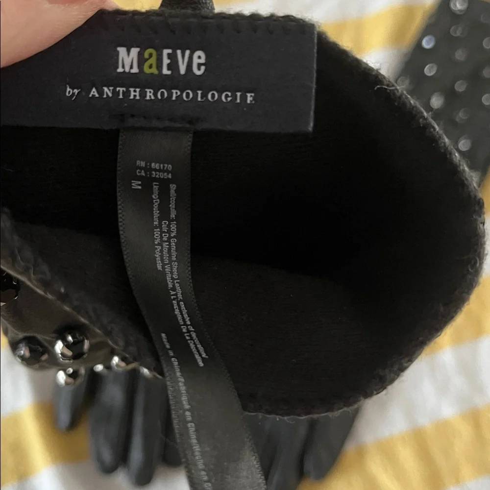 Anthropologie Maeve Sheep Leather Medium Elegant Black Studded Gloves